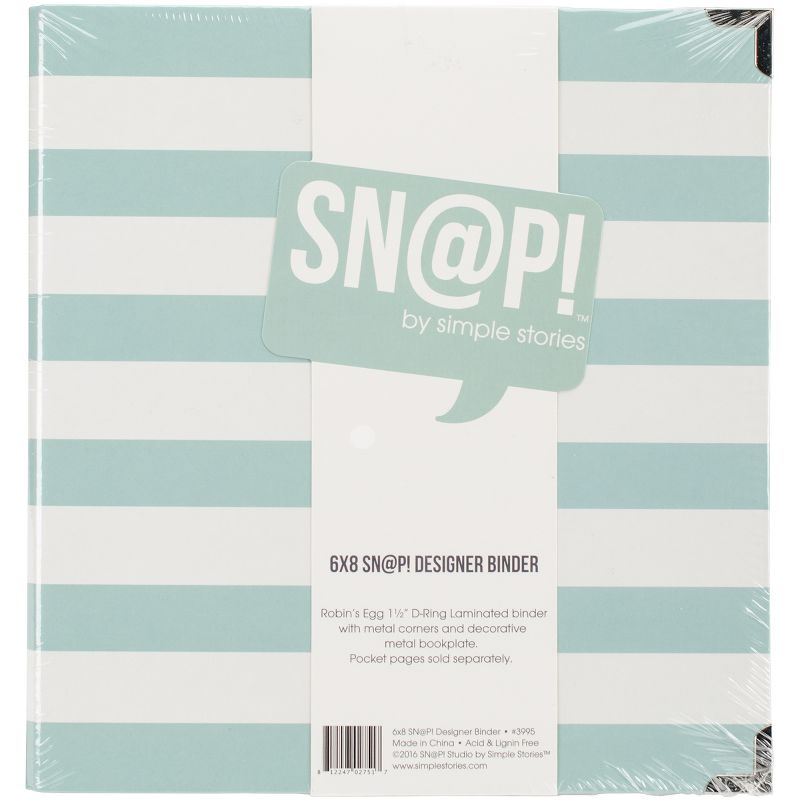 Simple Stories Sn@p! Designer Binder 6"X8"-Robin's Egg Stripe