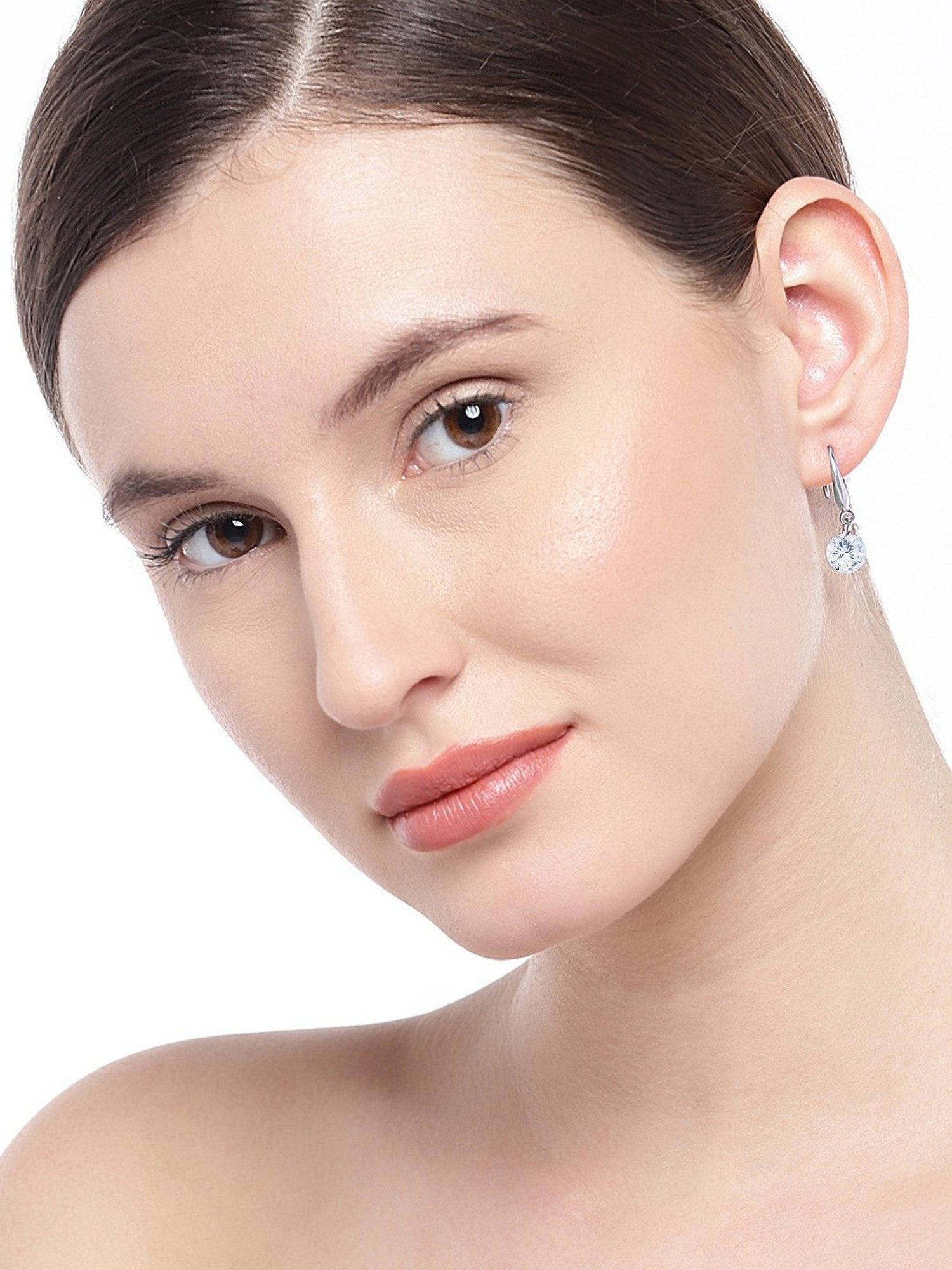 OOMPH Delicate Golden Silver Crown Design Zirconia Stud & Drop Earrings for Women - Set of 2