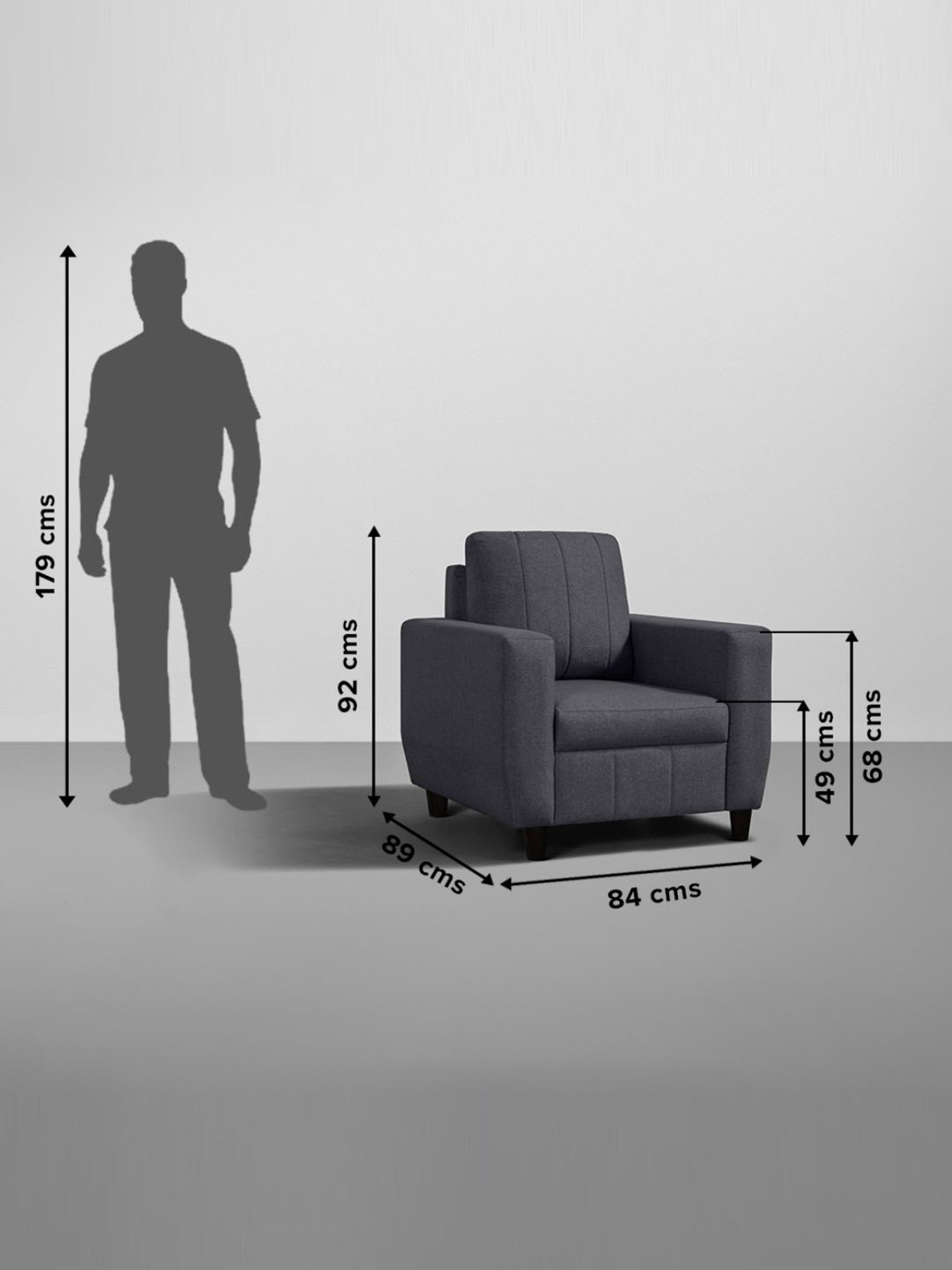 Sleepyhead Bae Stone Grey Fabric 1 Seater Sofa