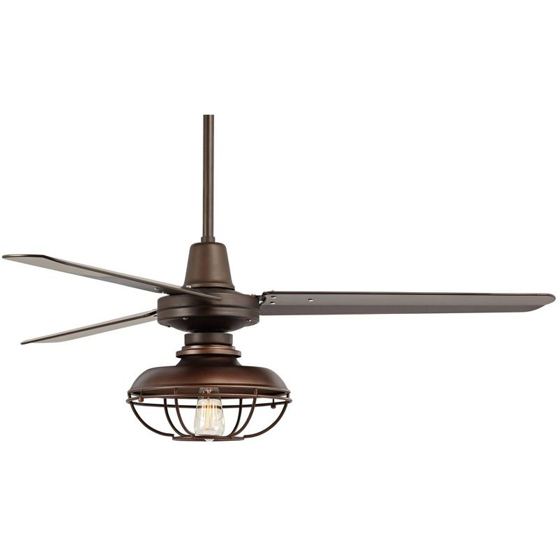 52" Casa Vieja Industrial Outdoor Ceiling Fan with Light LED Dimmable Remote Bronze Cage Damp Rated for Patio Porch