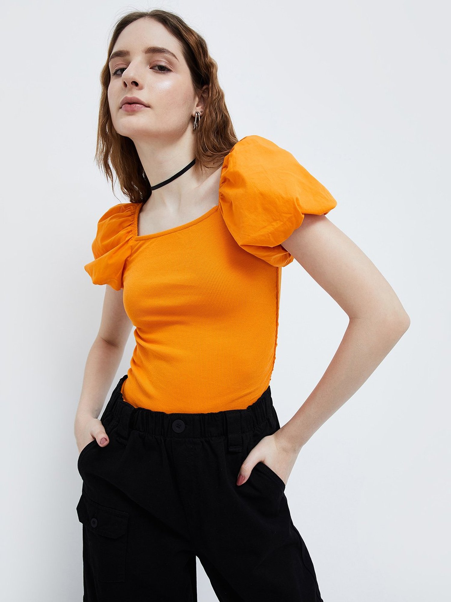 Ginger by Lifestyle Orange Cotton Striped Top