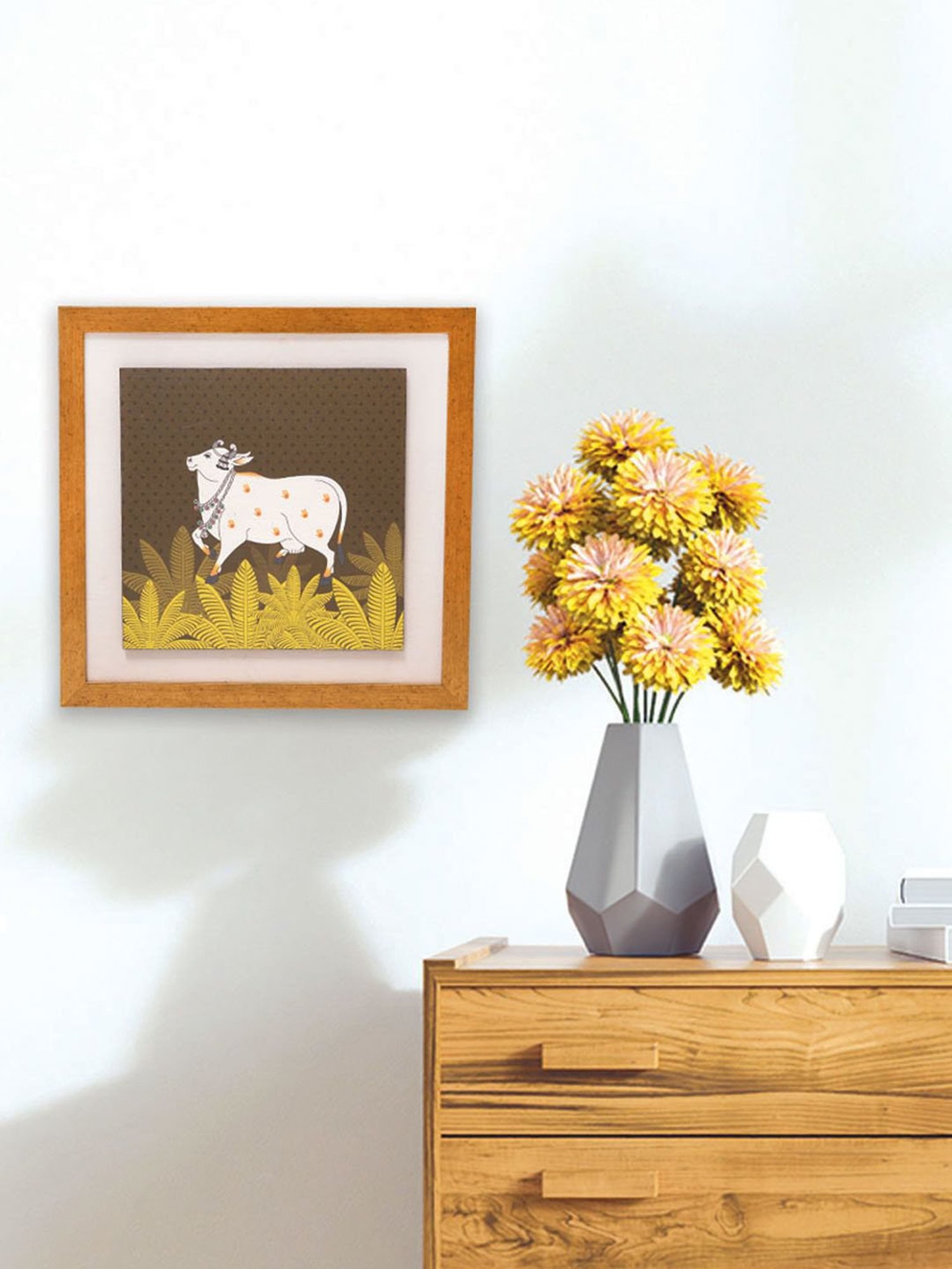 ICraft Brown & White Canvas Heena Pichwai Wall Art - Set of 1