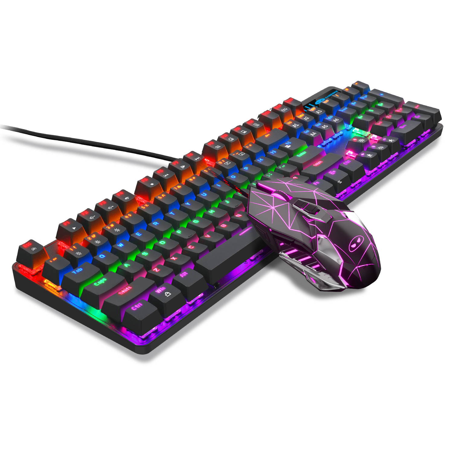 Mechanical Gaming Keyboard and Mouse Combo, MageGee MK-Storm 104 Keys Rainbow Backlit Keyboards, Black Switches, 7 Button Mouse Wired for PC Gamer Computer Laptop