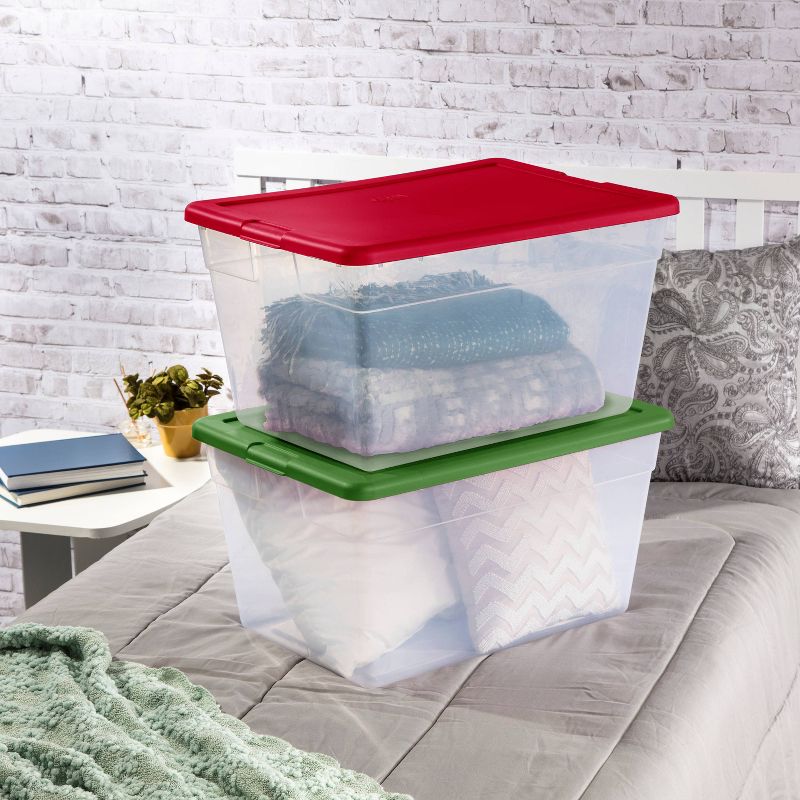 Sterilite 56qt Non Latching Bin with Lid Red/Green