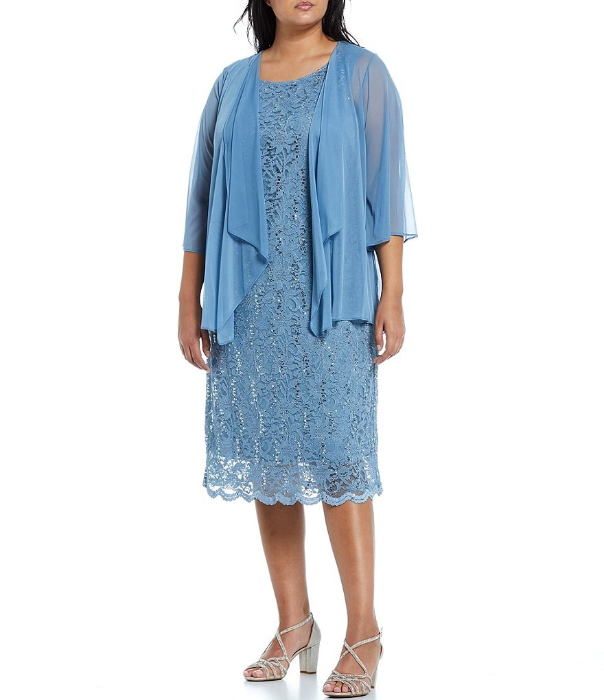 Marina Plus Size Stretch Sequin Lace 2-Piece Jacket Dress