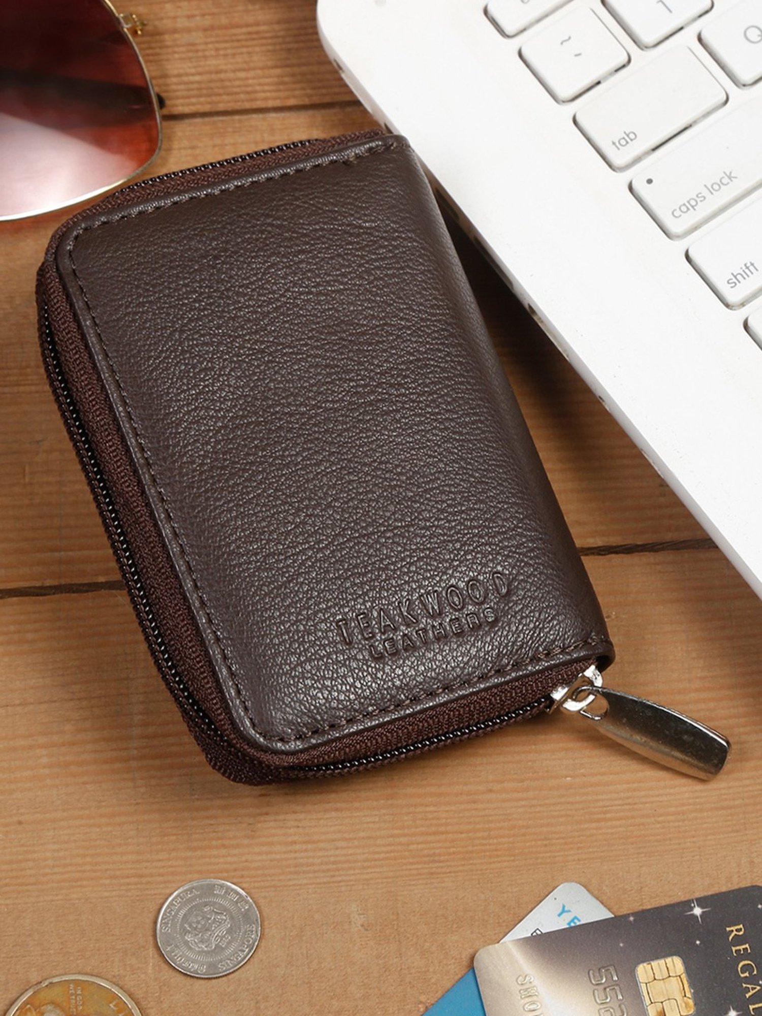 Teakwood Leathers Brown Leather Zip Around Wallet for Men