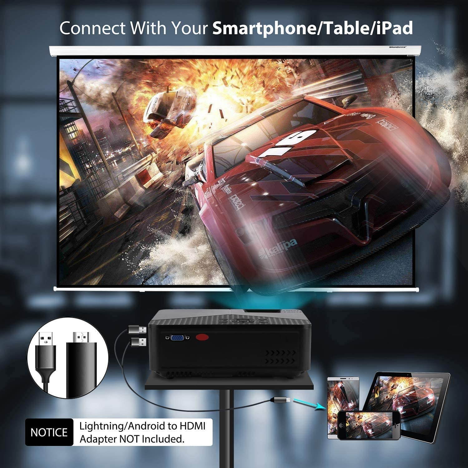 Pansonite Mini Projector with High Brightness Support 1080P and 200'' Display,Portable Projector Compatible with TV Stick/iPhone/Android/HDMI/USB/PS5 (Latest Upgrade)