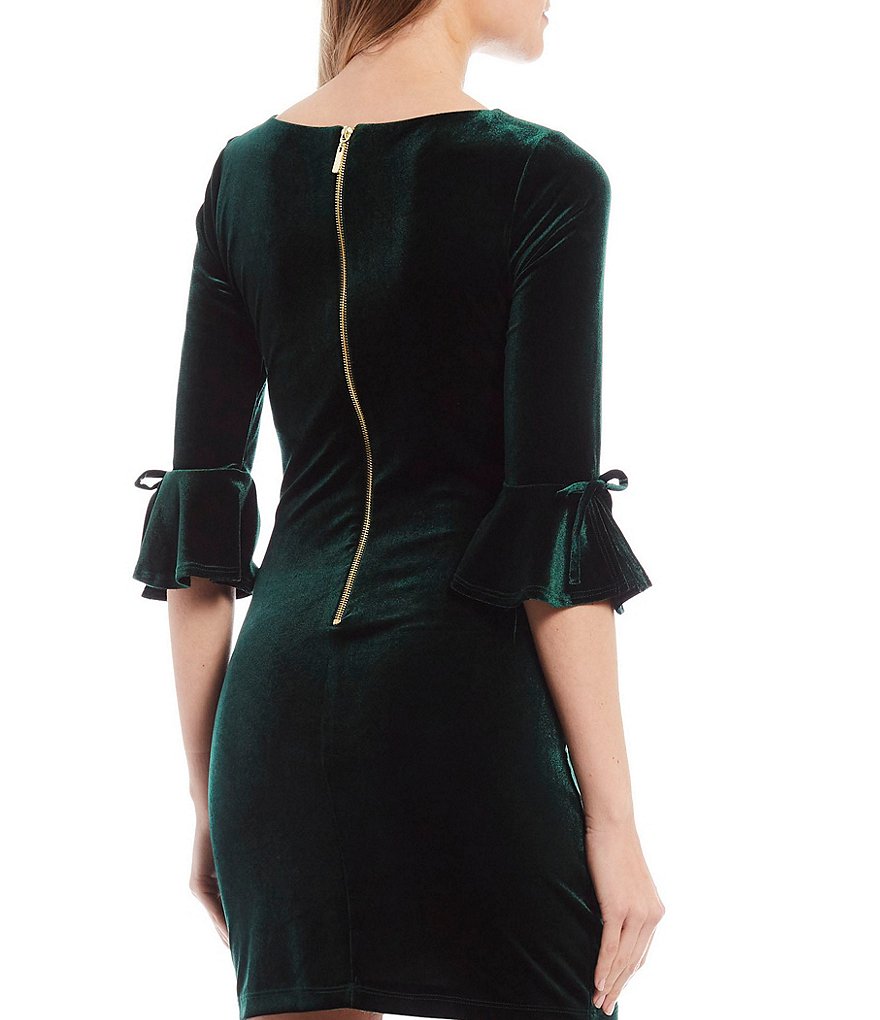 B. Darlin Bell Sleeve Velvet Sheath Dress
