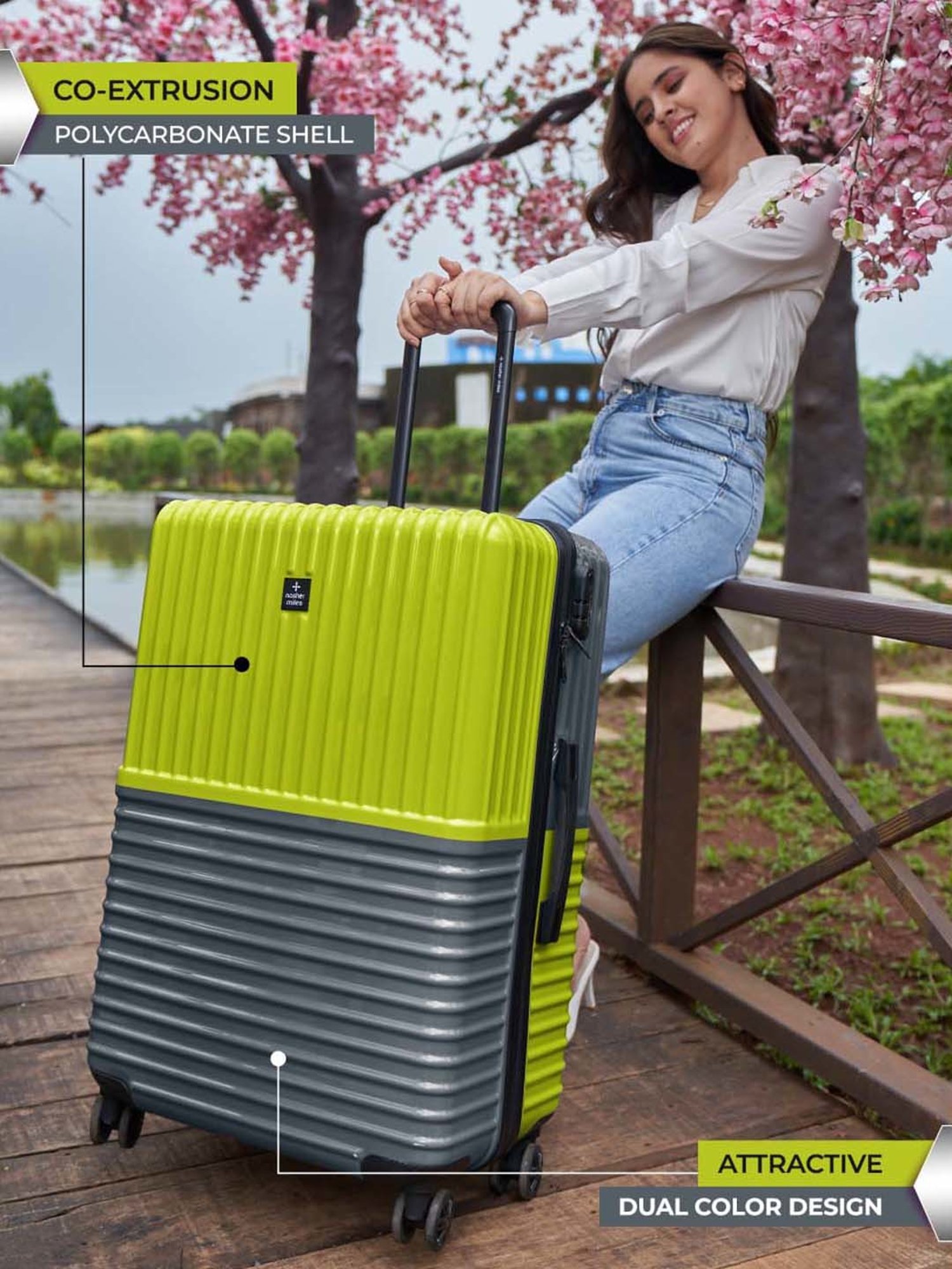 Nasher Miles Istanbul Hard-Sided Polycarbonate Se of2 Trolley Bags (55 & 65 cm) (Lime Green-Olive)