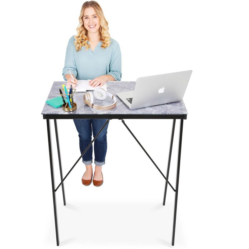 Joy Glass Standing Desk - 31" Modern Multifunctional Table - Marble Print - Stand Steady