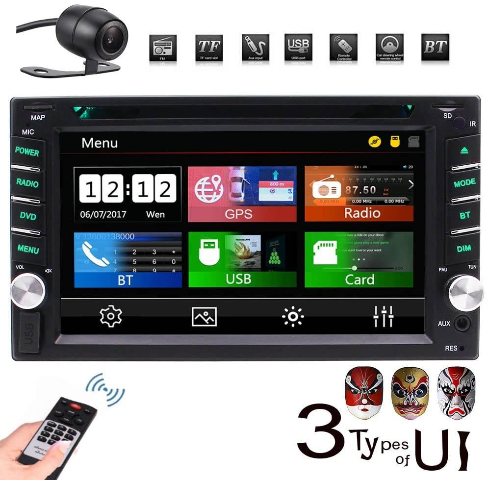 EinCar Double Din Car Stereo Three Types Wince UI Car CD DVD Player 2 Din Headunit with Bluetooth/Radio/USB/TF/AUX 6.2 Inch HD Capacitive Touchscreen with GPS Navigation Rearview Camera + Remote Con