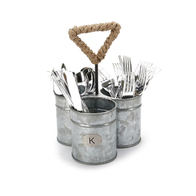 MIND READER Utensil Caddy [3 Round Compartments] (SILVER ROPE)