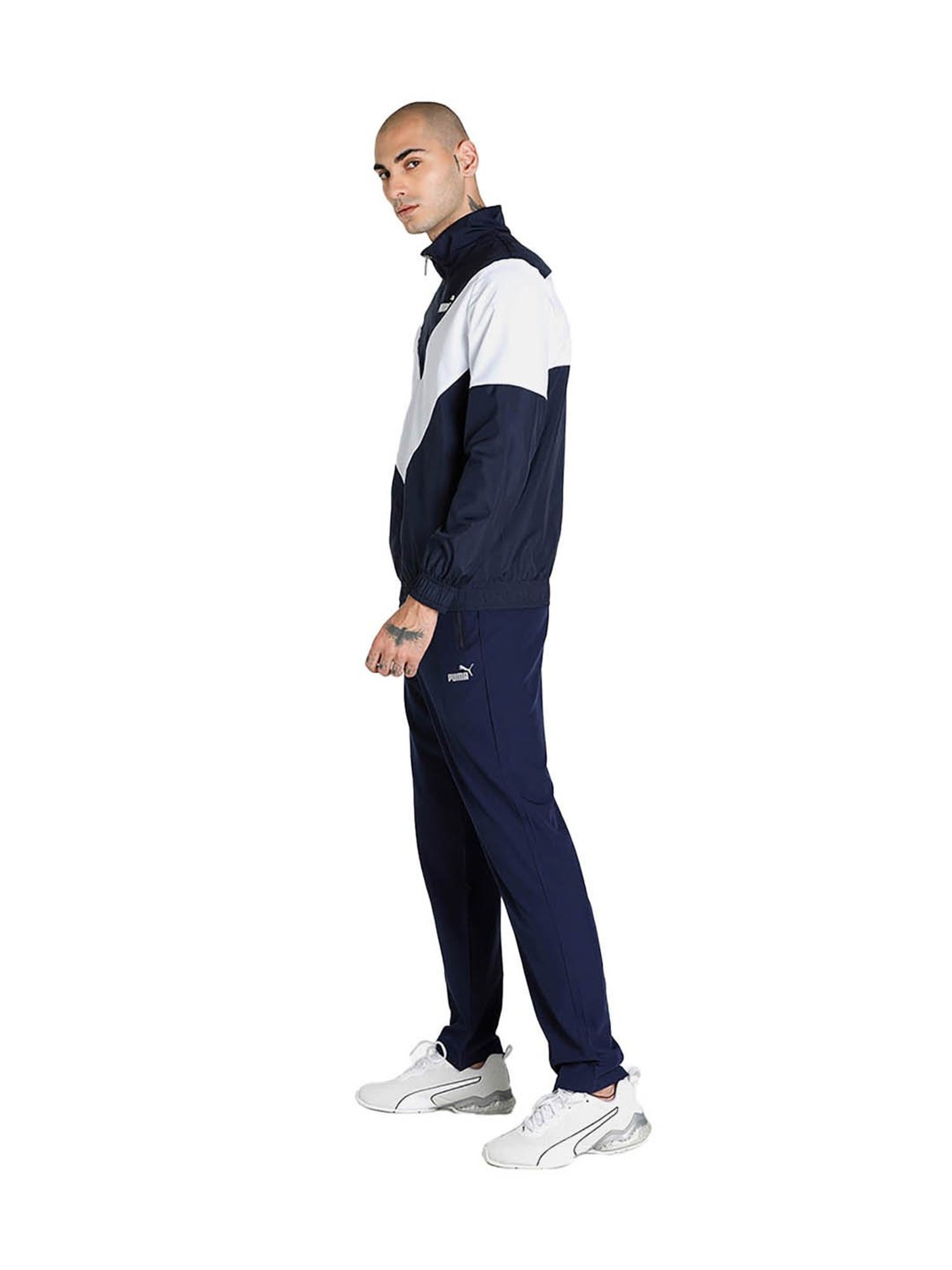 Puma Navy & White Colour-Block Tracksuit
