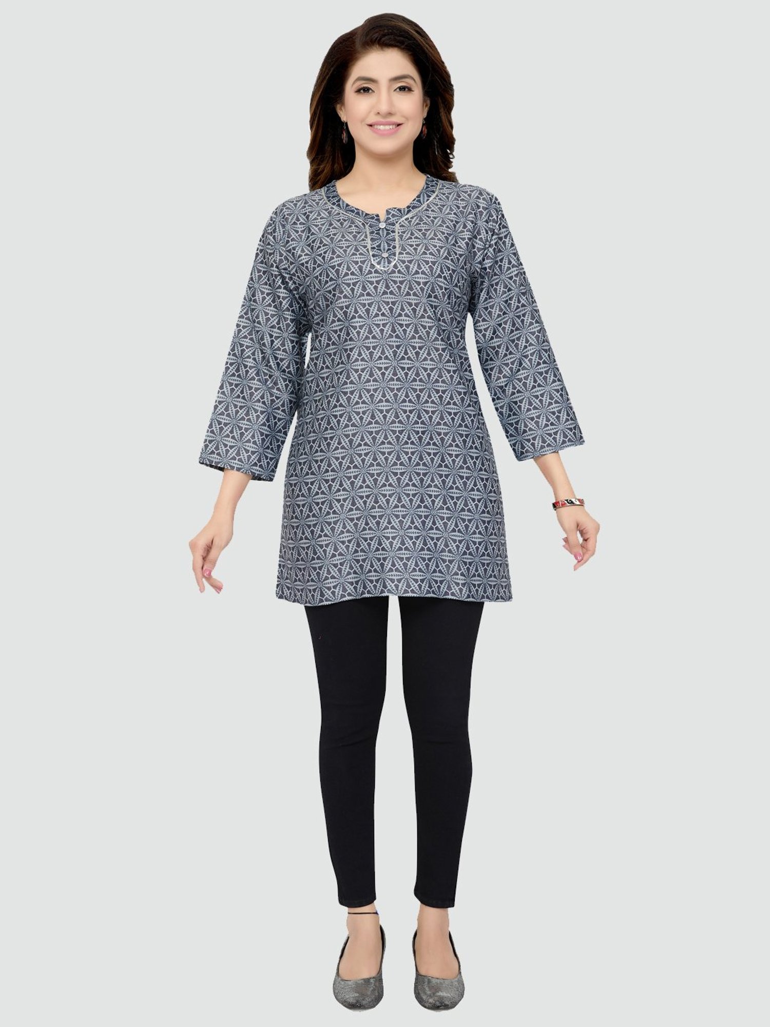 Saree Swarg Grey Printed Straight Kurti