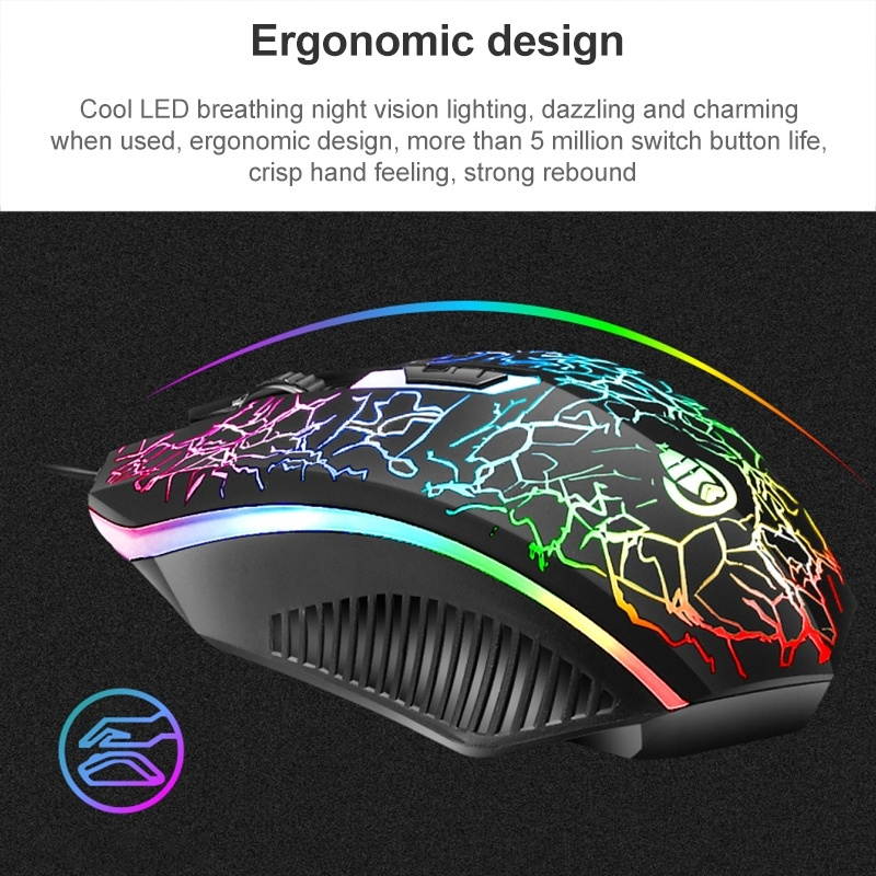 SHIPADOO 1600 DPI Three-speed Adjustable Four-button Cool Colorful Respiration Light Gaming Wired Mouse