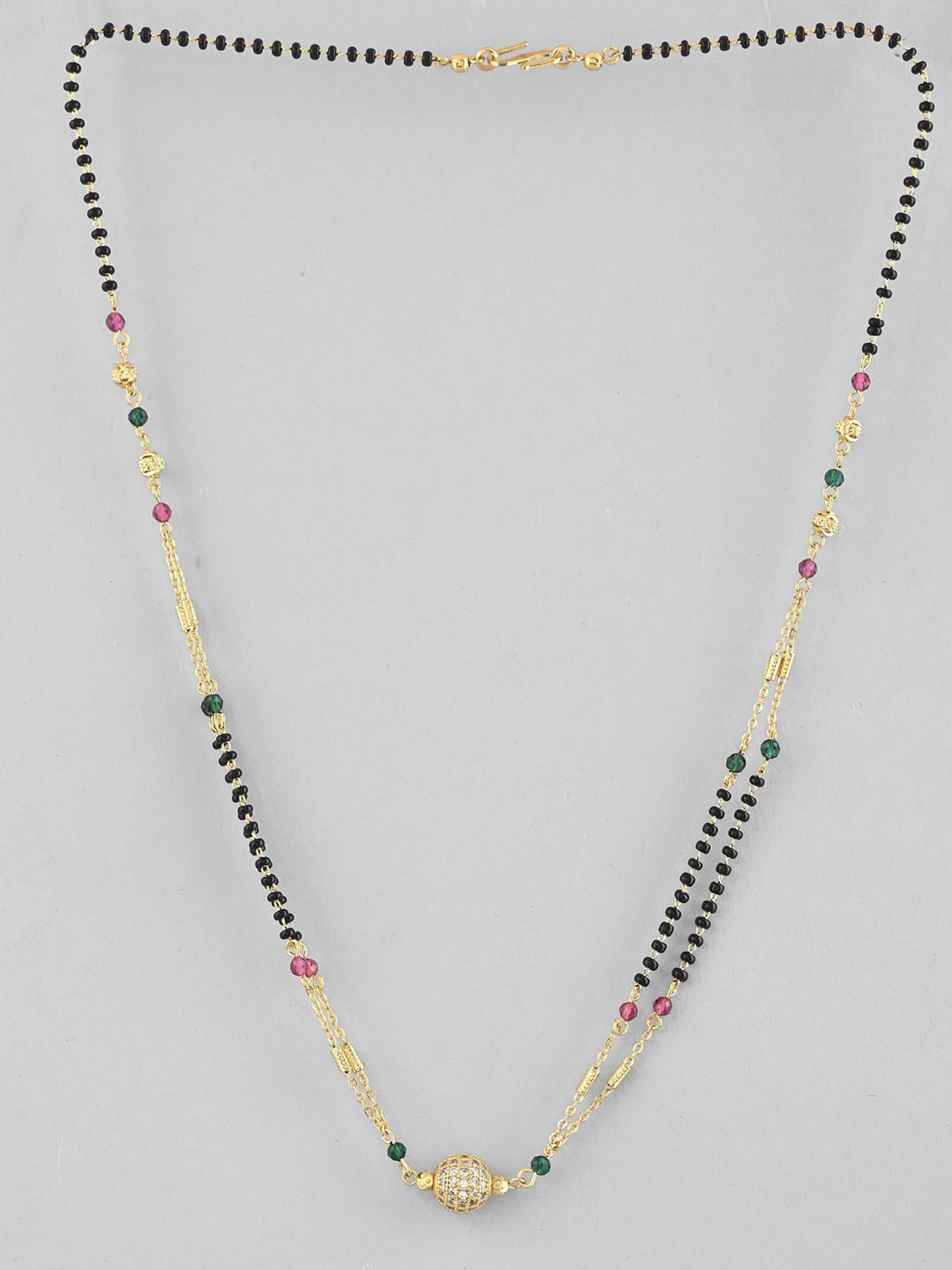 VOJ Gold-Plated Ad-Studded & Beaded Layered Mangalsutra for Women