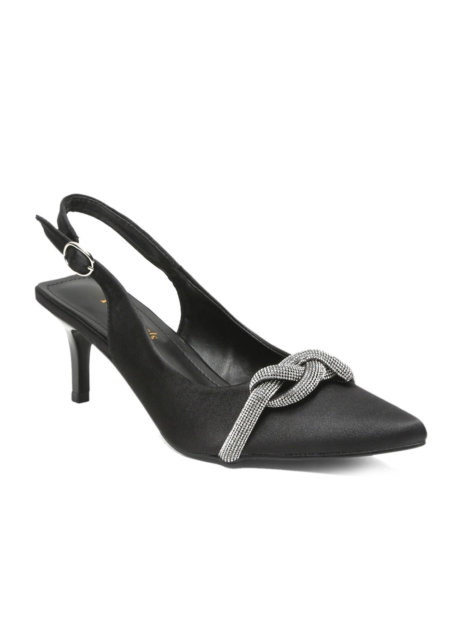 Flat N Heels Women's Black Back Strap Stilettos