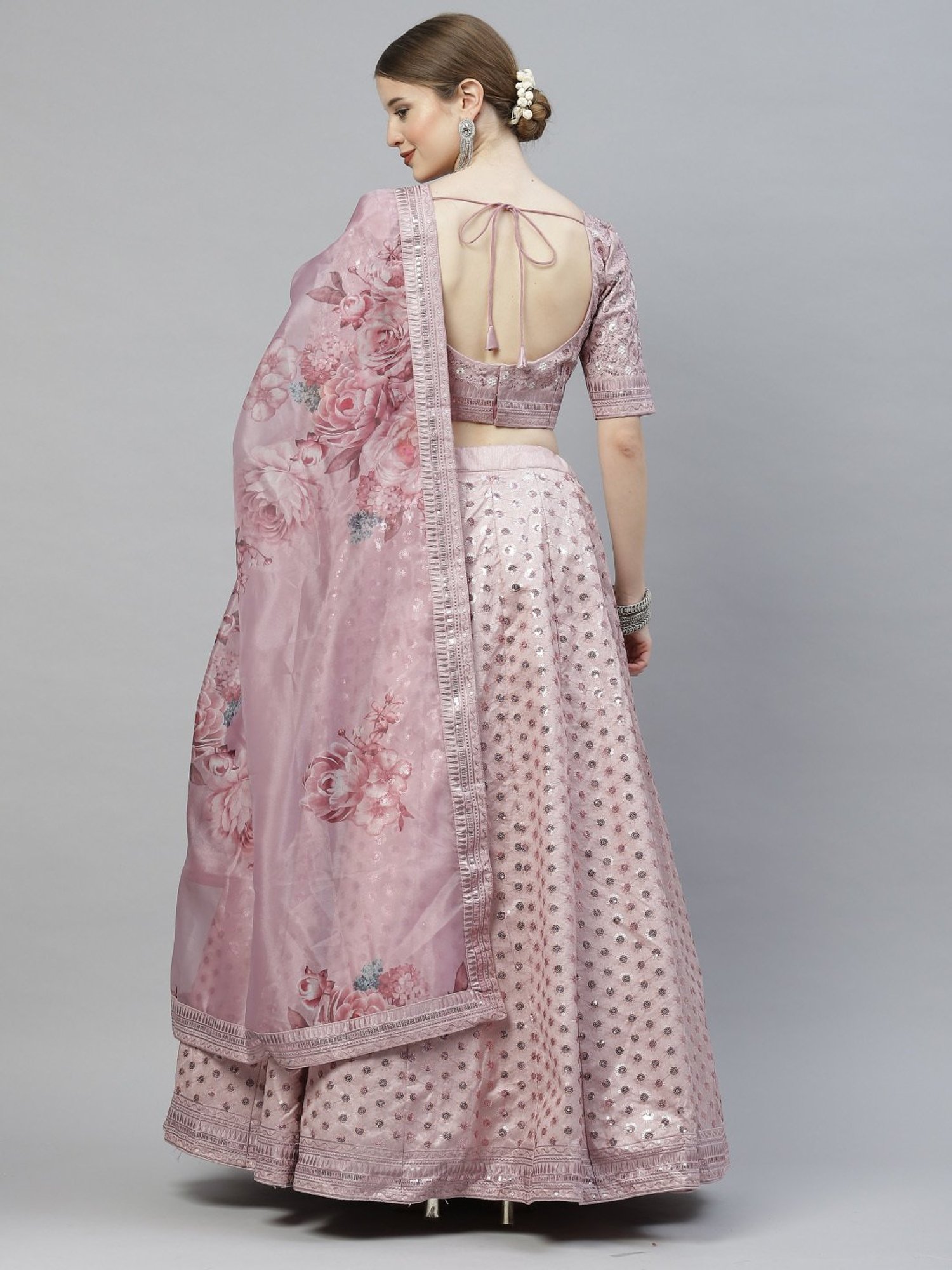 SHUBHKALA Dusty Pink Silk Embellished Lehenga and Choli Set With Dupatta