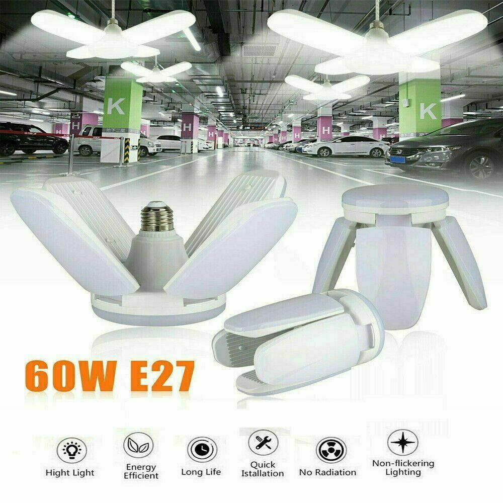 60W-100W LED Garage Light Bulb Deformable Ceiling Fixture Lights Workshop Lamp