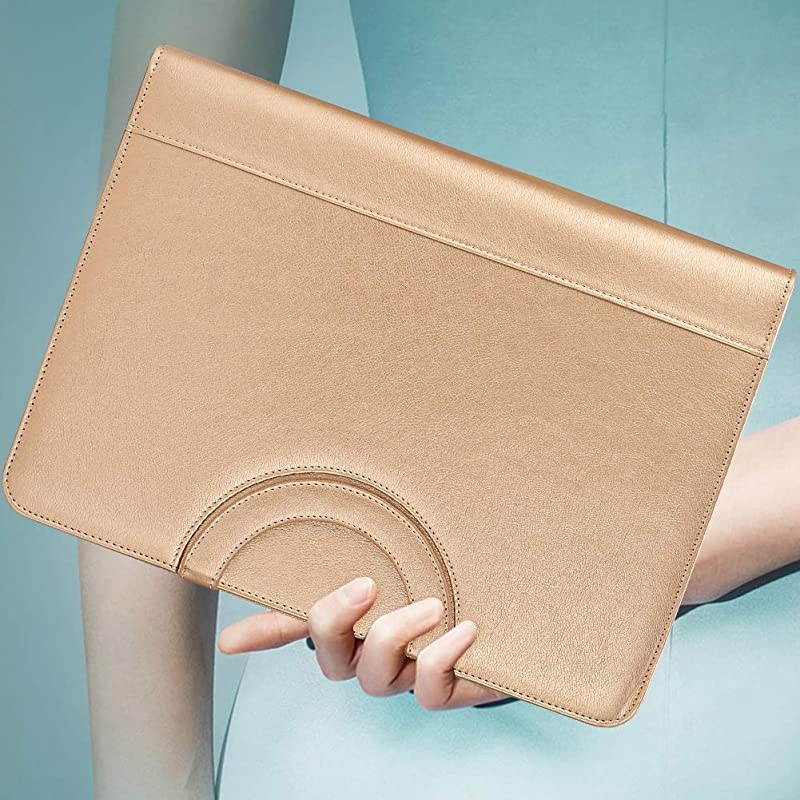 Zippered Leather Padfolio Portfolio with Hidden Handle and Clipboard Business Conference Portfolio Organizer Notepad Folder Portfolio Bag Portfolio Padfolio for WomenMen Gold
