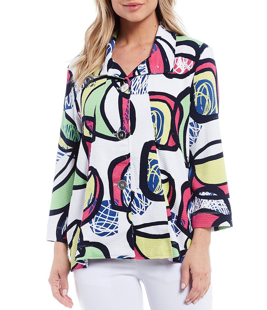 Ali Miles Petite Size Open Mesh Two Button Front 3/4 Sleeve Jacket