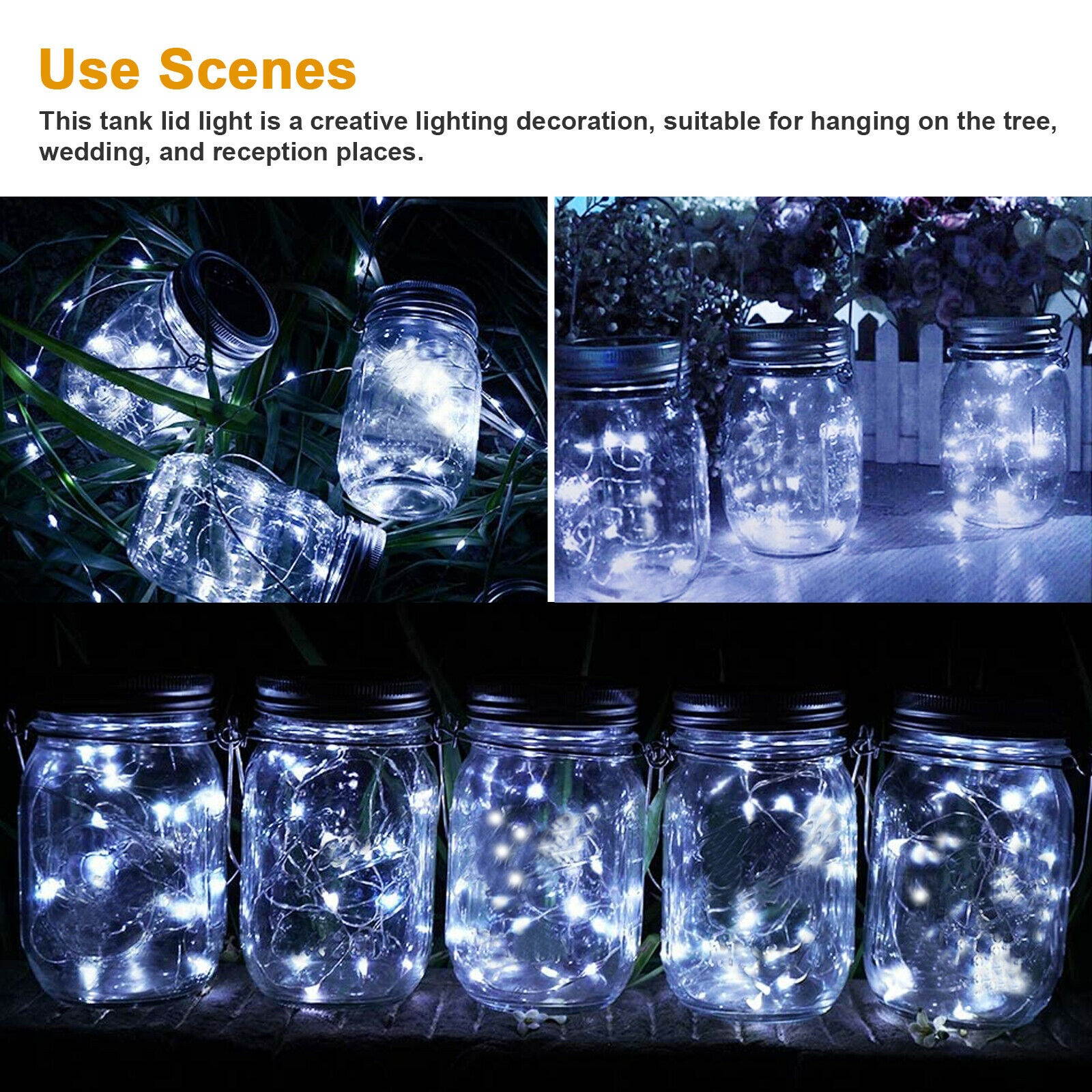 Solar Power Mason Jar Lid Lights Set 10/20 LED Fairy String Lights Garden Decor