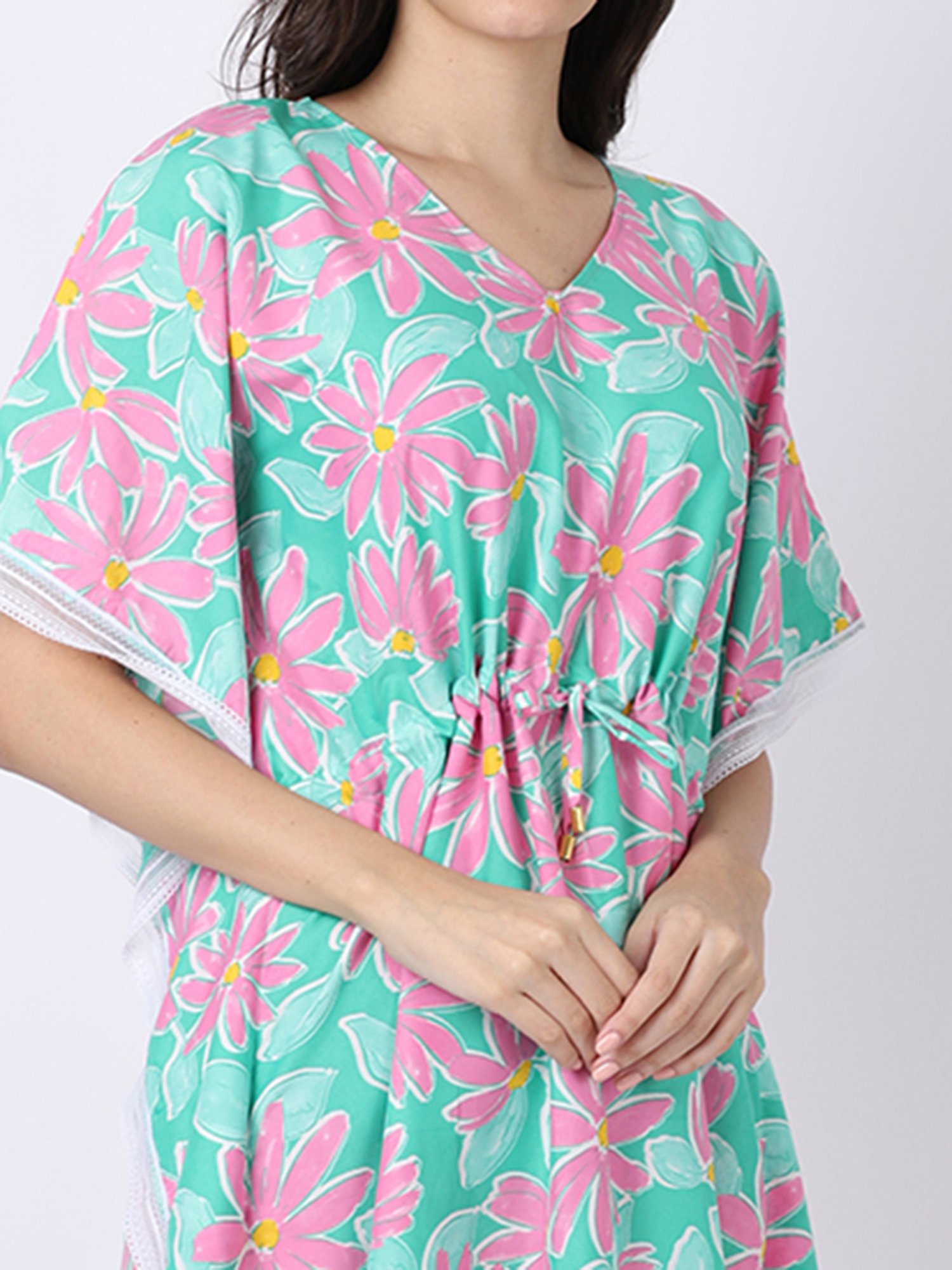 Erotissch Green Printed Beachwear Kaftan Dress