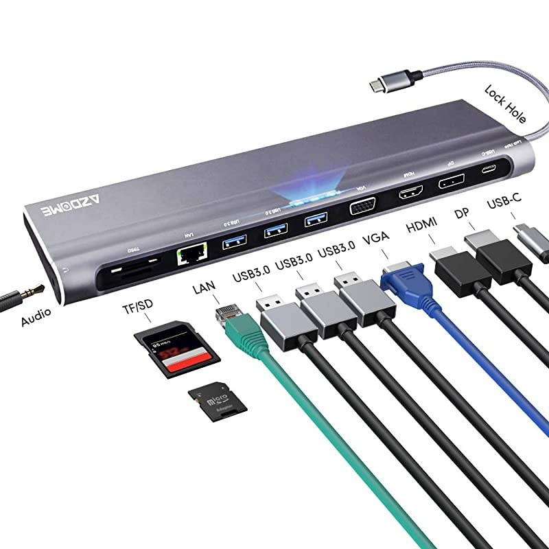 USB C Docking Station for MacBook ProWindows12 in 1 Hub Dual Monitor with USB 30VGA Gigabit Ethernet4K HDMI SDTF Card SlotCharging Power Audio