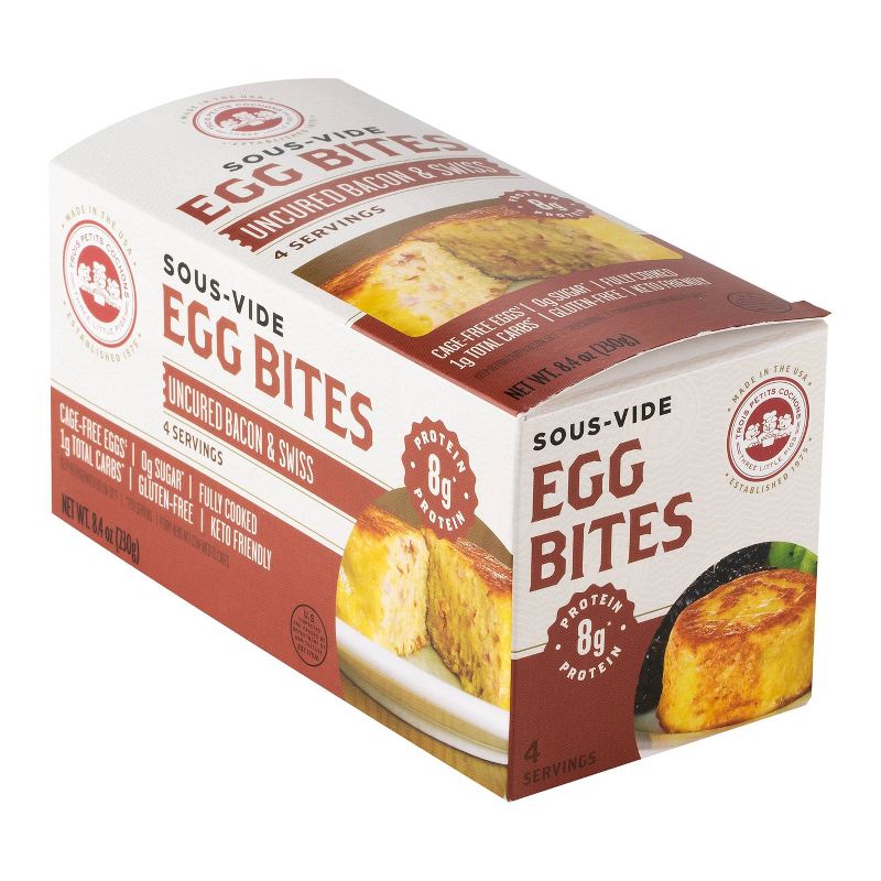 Three Little Pigs Sous-vide Egg Bite with Uncured Bacon and Swiss - 4pk