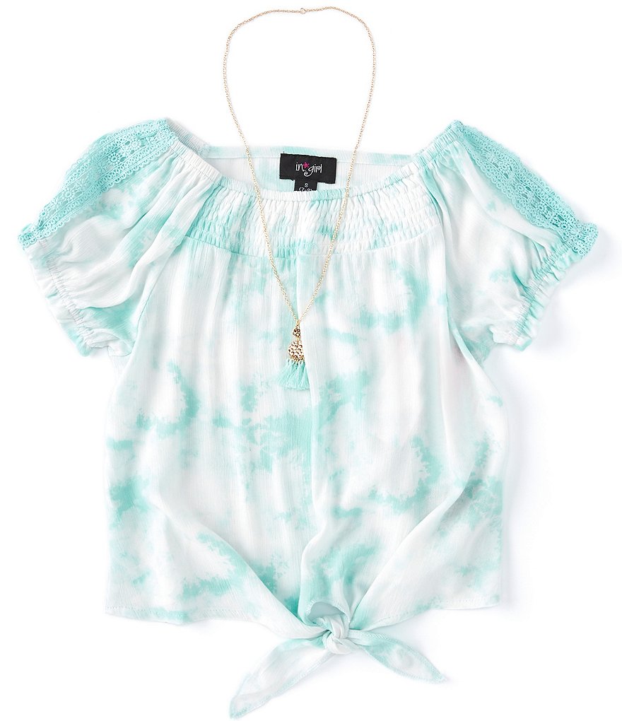 I.N. Girl Big Girls 7-16 Short-Sleeve Tie-Dye Smocked Tie-Front Tee