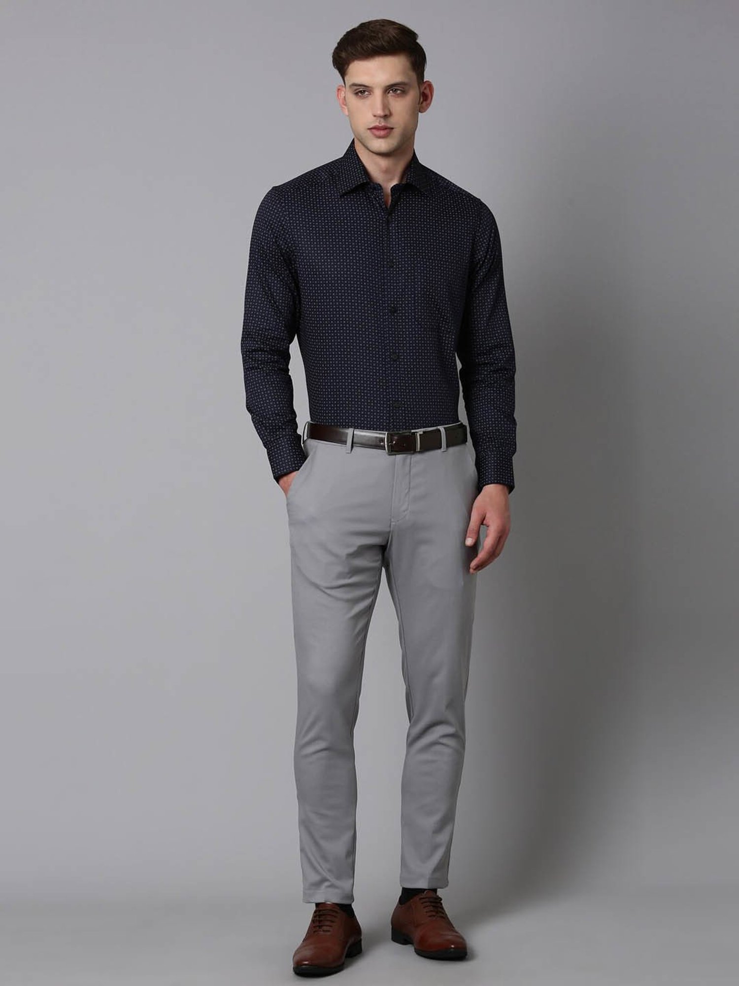 Luxure By Louis Philippe Navy Blue Cotton Regular Fit Printed Shirt