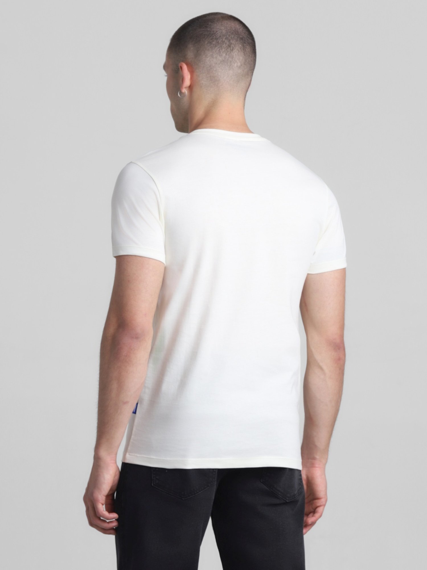 Jack & Jones Star White Cotton Slim Fit Printed T-Shirt