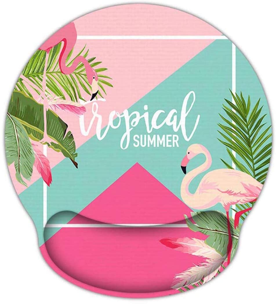Mouse Pads with Gel Wrist Rest Support,Ergonomic Non Slip Base Memory Foam Wrist Rest Pad Mousepad for Home,Office,Gaming,Computer,Laptop Easy Typing Pain Relief, Flamingo