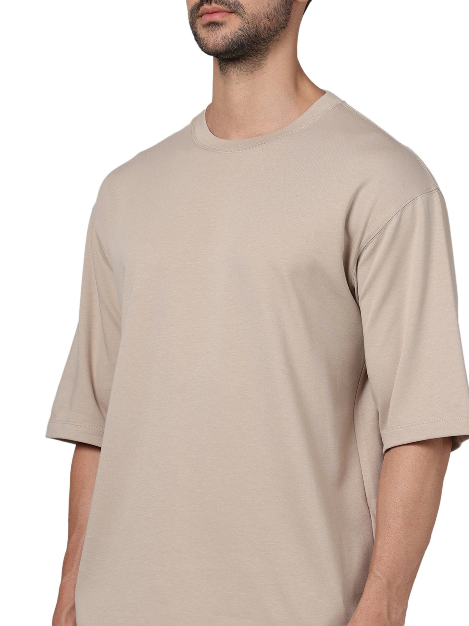 celio* Beige Regular Fit Crew T-Shirt