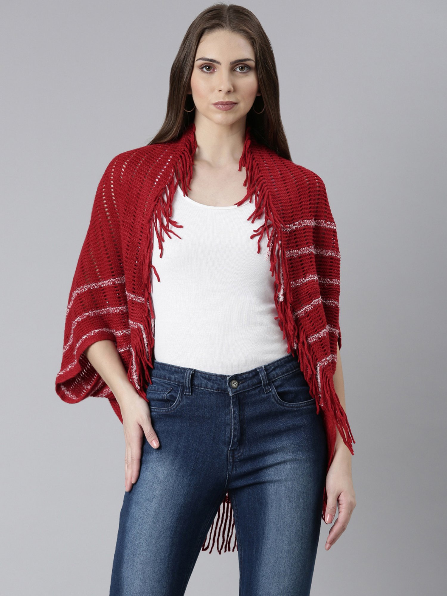SHOWOFF Red Self Design Poncho