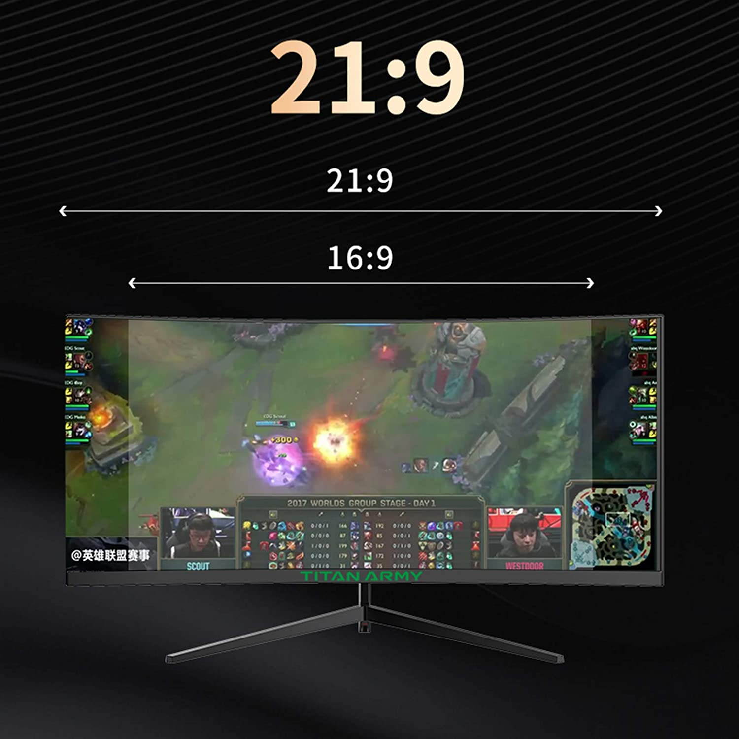 TITAN ARMY 30" 200Hz Gaming Monitors 1ms Response FreeSync 21:9 PIP/PBP Display 144Hz 2560x1080 1800R Curved PC Monitor Ultra Wide RTS/FPS Game Scene Mode VA Panel (VESA is not supported)(C30SK-PRO)