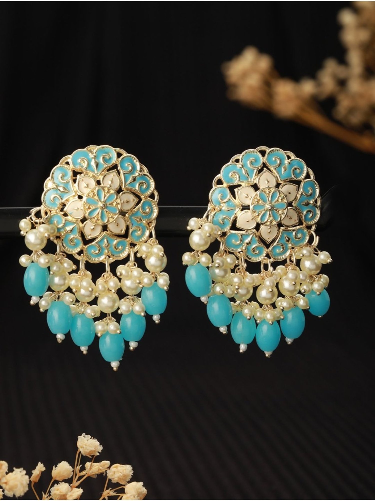 Aatmana Gold-Plated Contemporary Meenakari Drop Earrings for Women