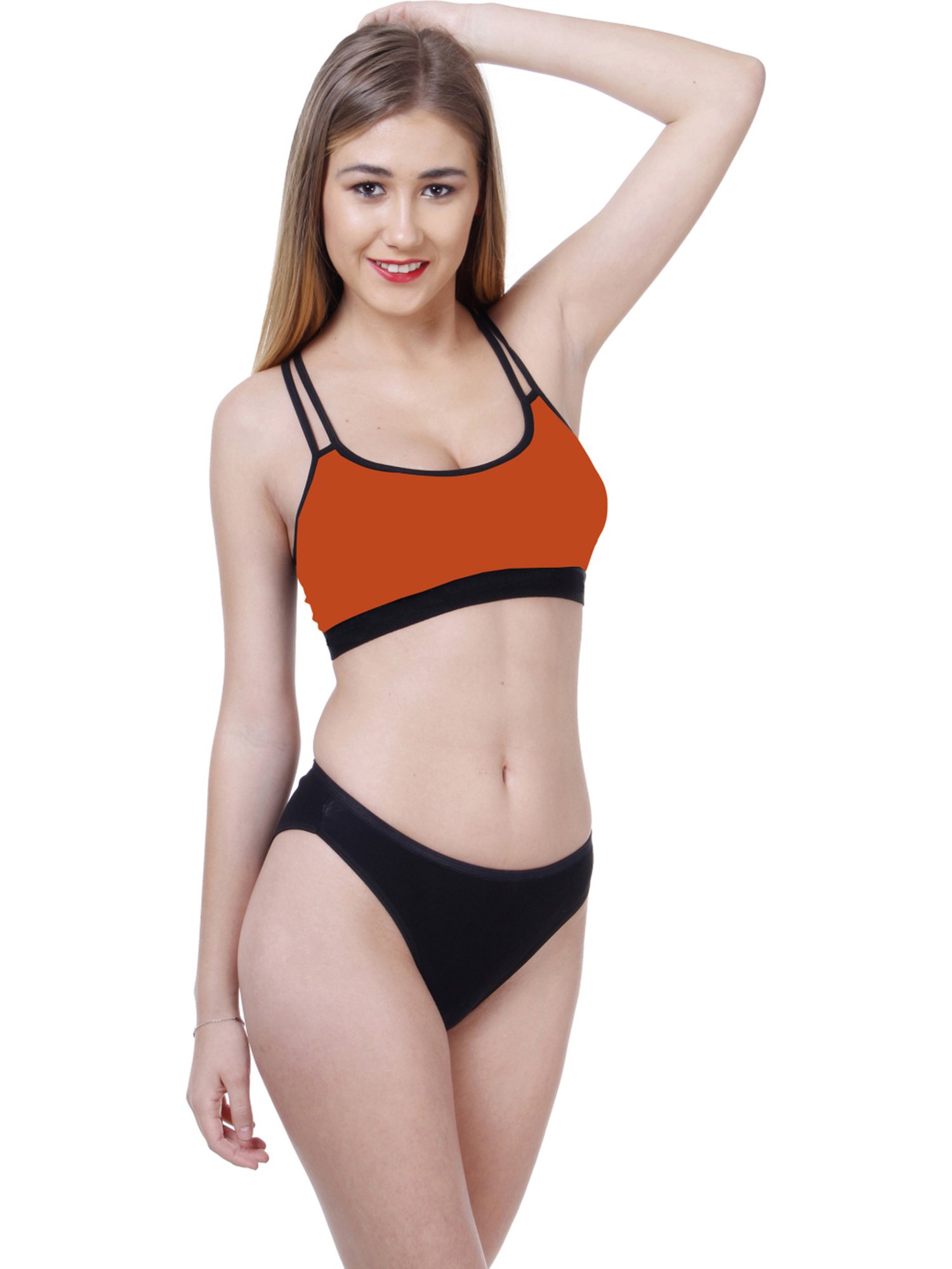 AROUSY Purple & Orange Cotton Bra Panty Set - Pack Of 2