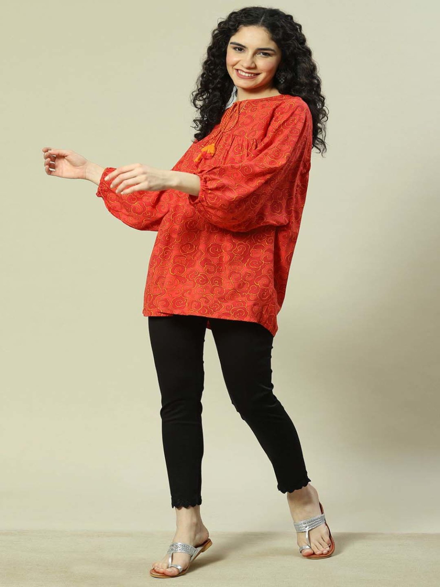 Rangriti Red Printed Top