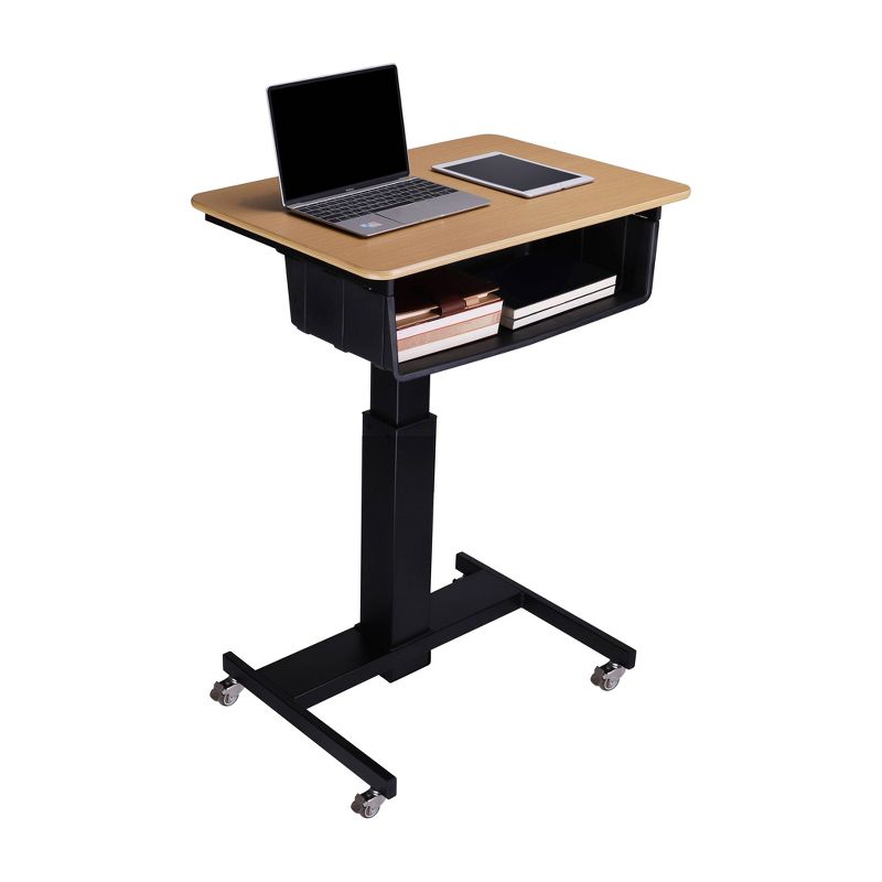 28" Height Adjustable Mobile School Standing Desk with Book Box Natural - Rocelco