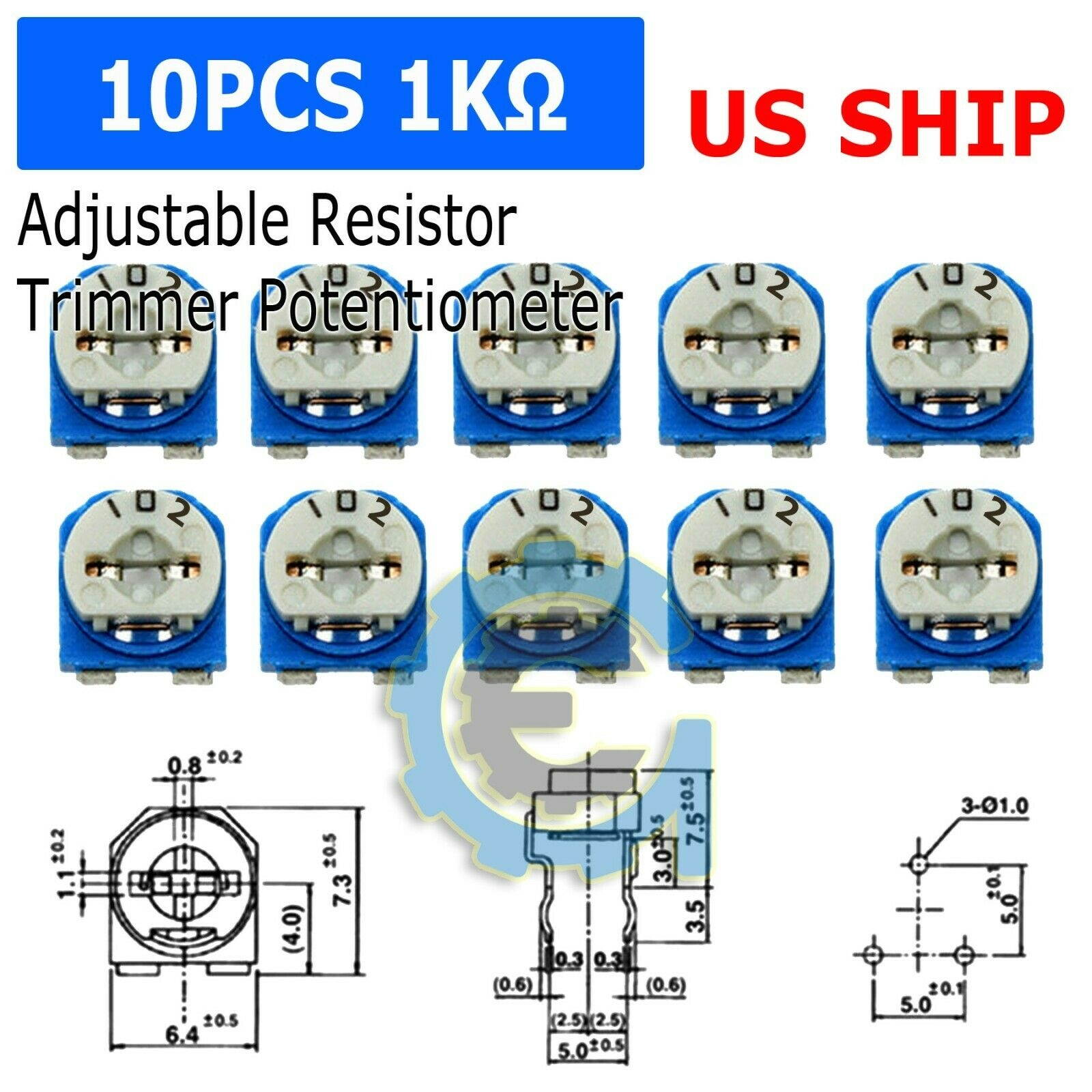 10pcs 1K ohm 102 Adjustable Resistor Trimmer Potentiometer RM065 - US Seller