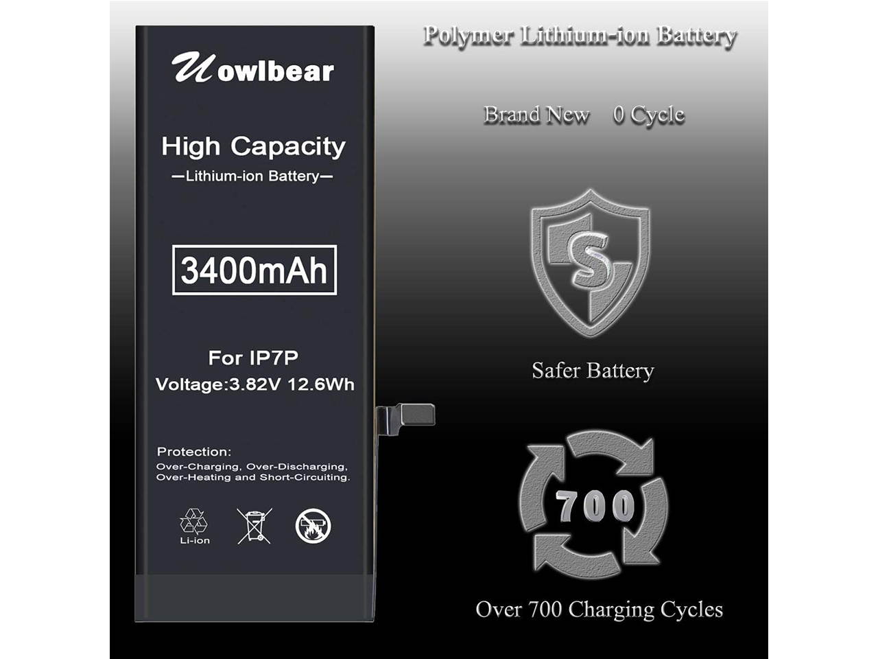 uowlbear Replacement Battery for iPhone 7 Plus A1661 A1784 A1785 3400mAh with Complete Replacement Kits 0 Cycle - High Capacity