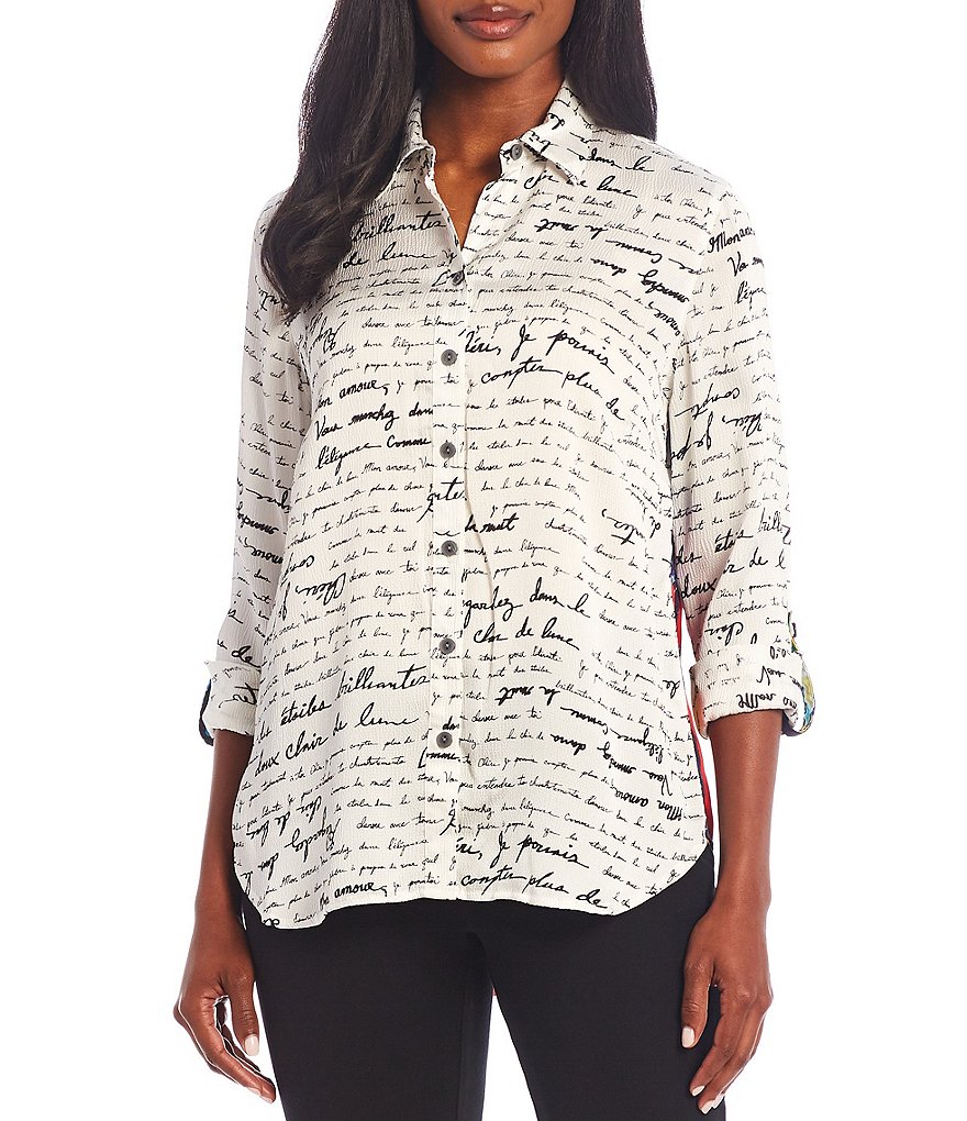 Eva Varro Animal Print Knit Jersey 3/4 Slit Sleeve Tunic