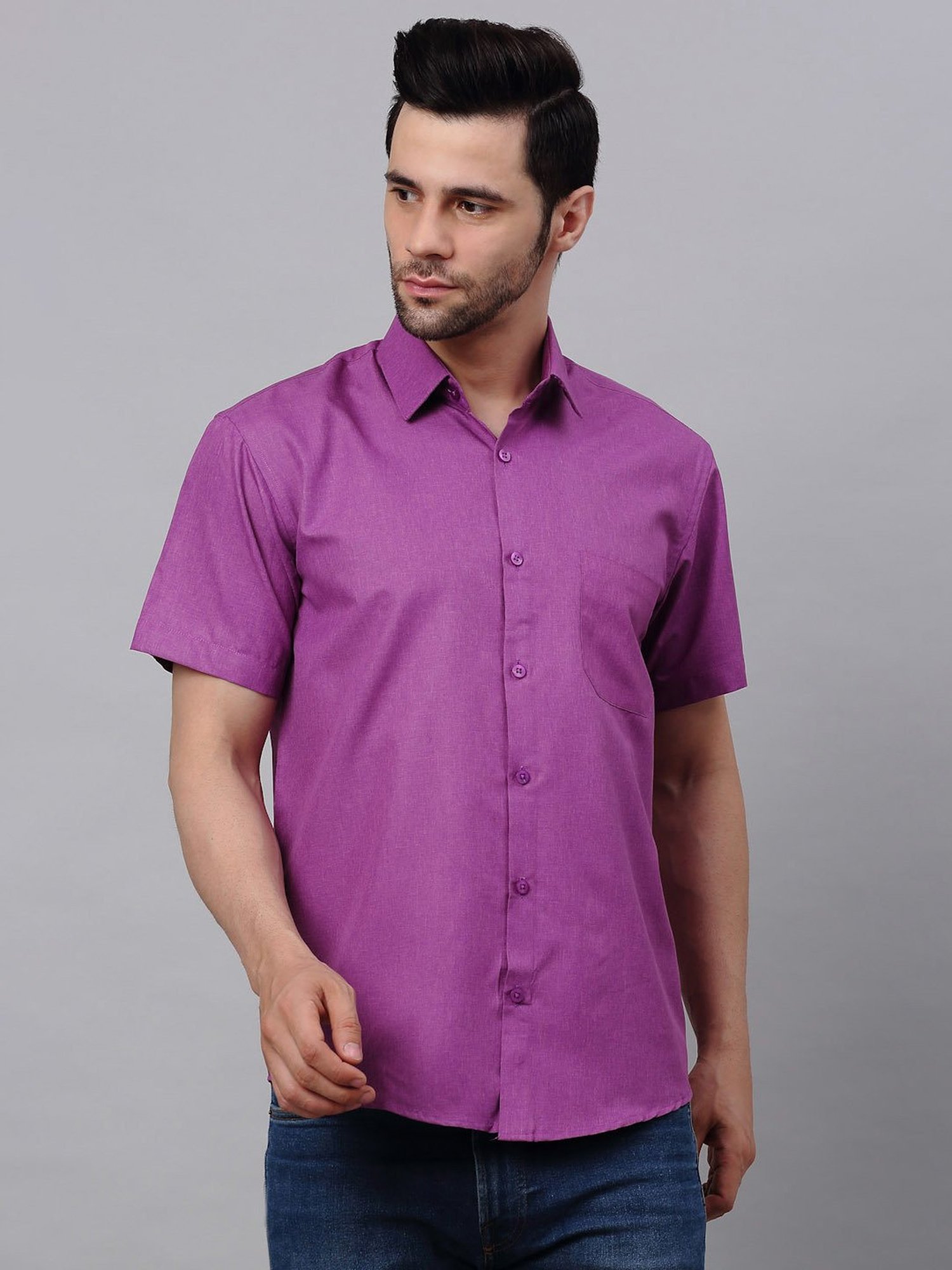 Jainish Purple Cotton Regular Fit Shirt