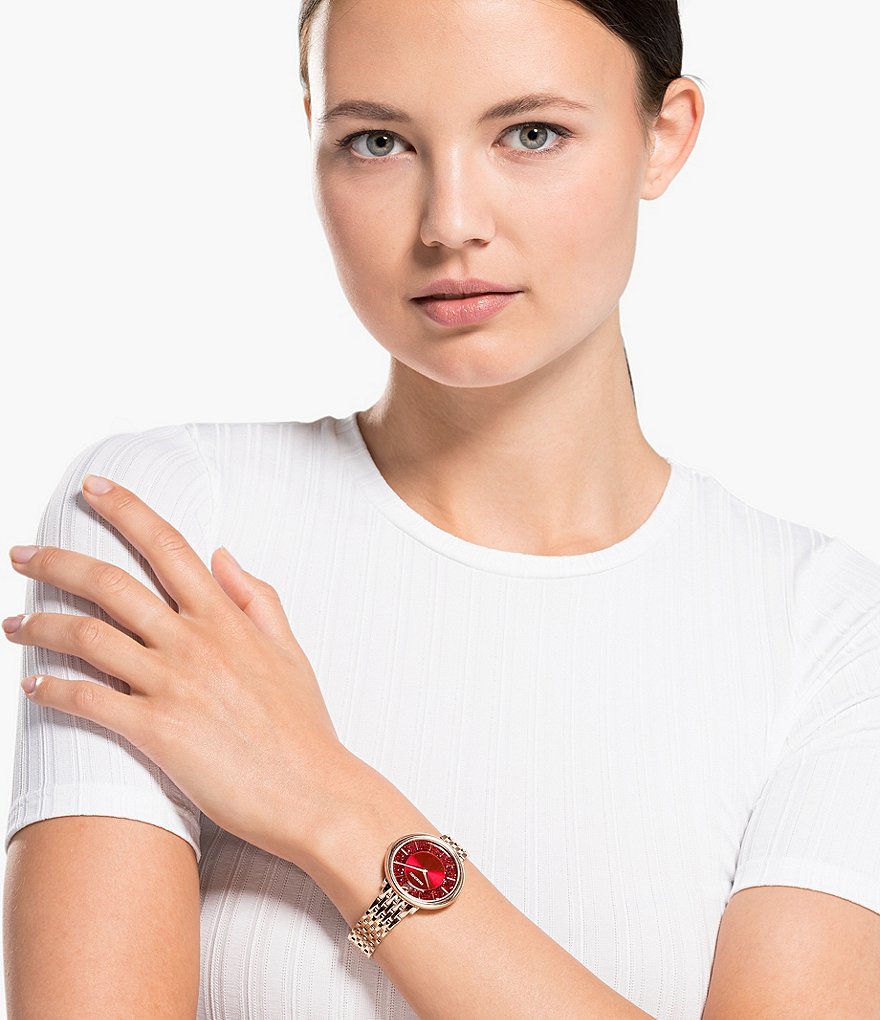 Swarovski Crystalline Chic Rose Gold With Red Dial Bracelet Watch