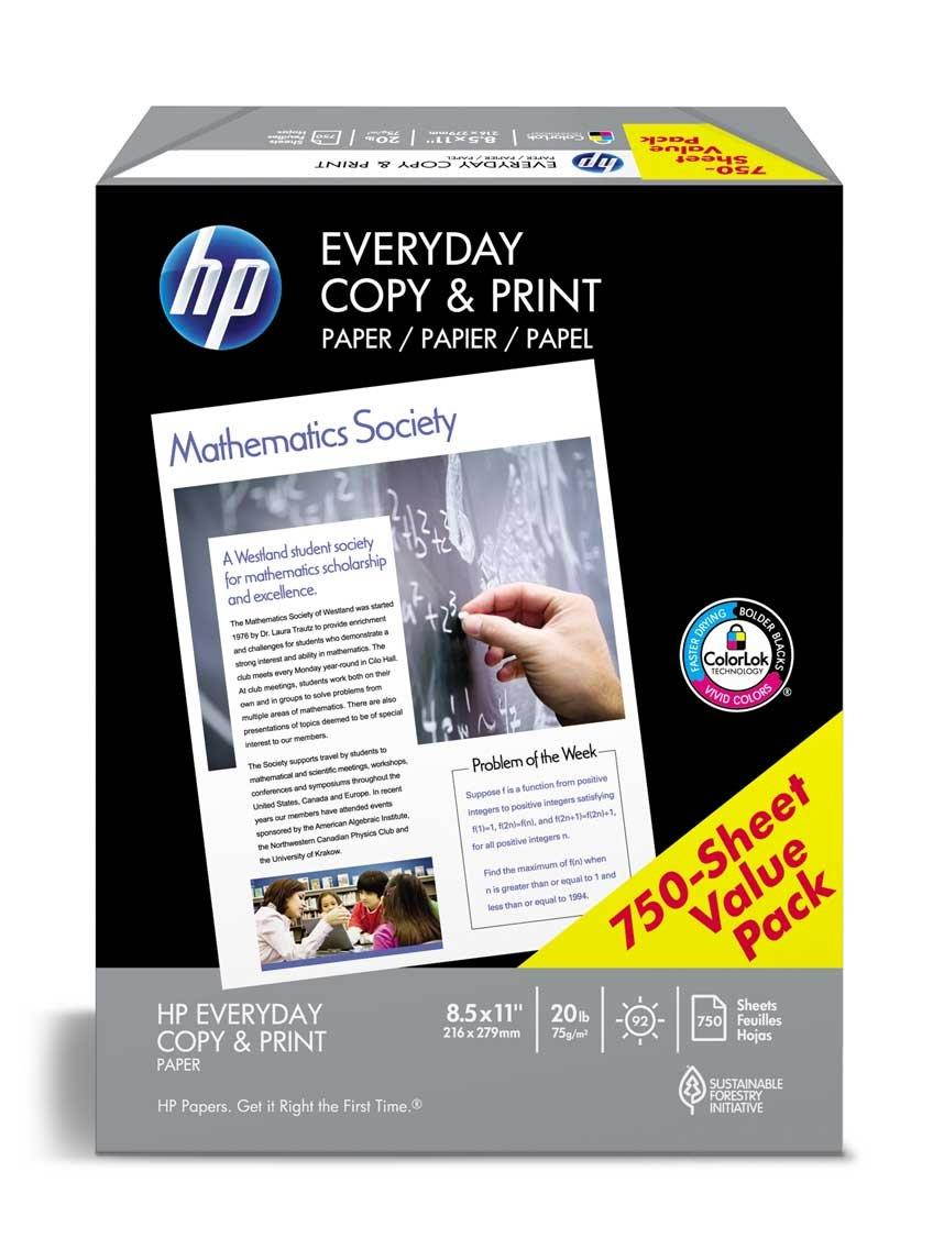 HP Printer Paper, Copy and Print20, 8.5 x 11, Letter, 20lb, 92 Bright, 750 Sheets / 1 Ream (200030R) Made In The USA