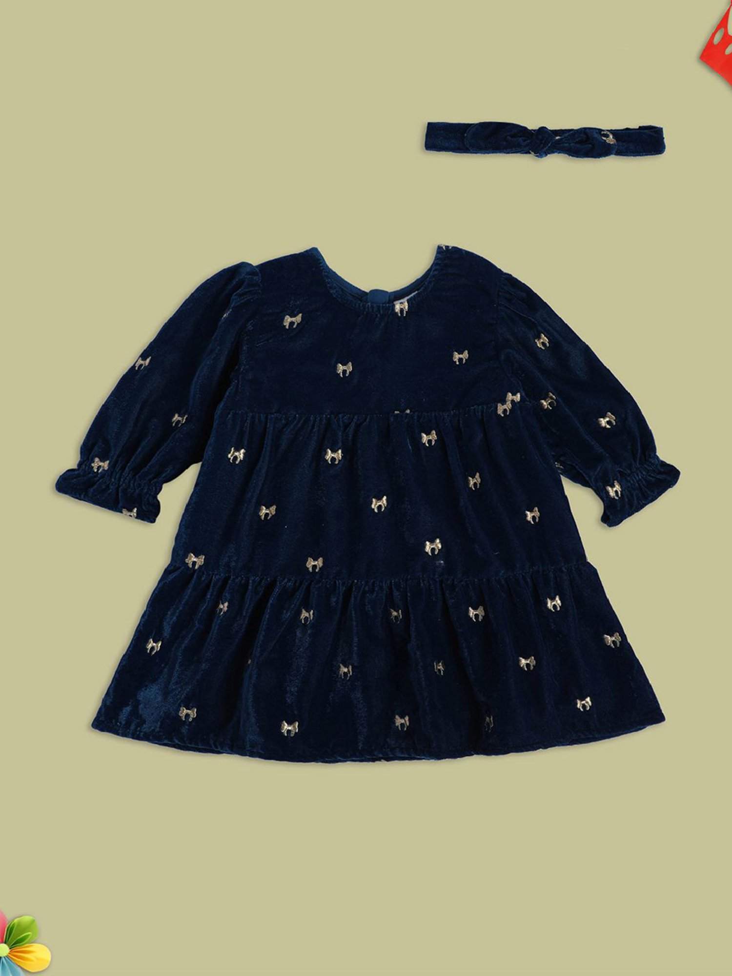 Nauti Nati Kids Blue Embroidered Dress