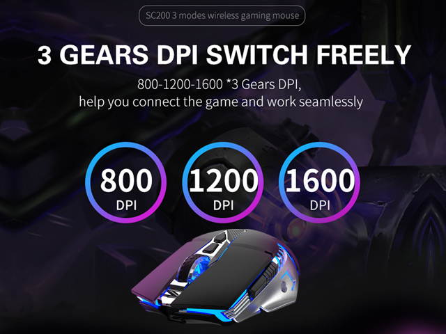 AULA SC200 Wireless Rechargeable Mouse 7 Buttons Bluetooth3.0/5.0 USB 3 Modes Optical Ergonomic Mouse Gamer for Desktop Laptop