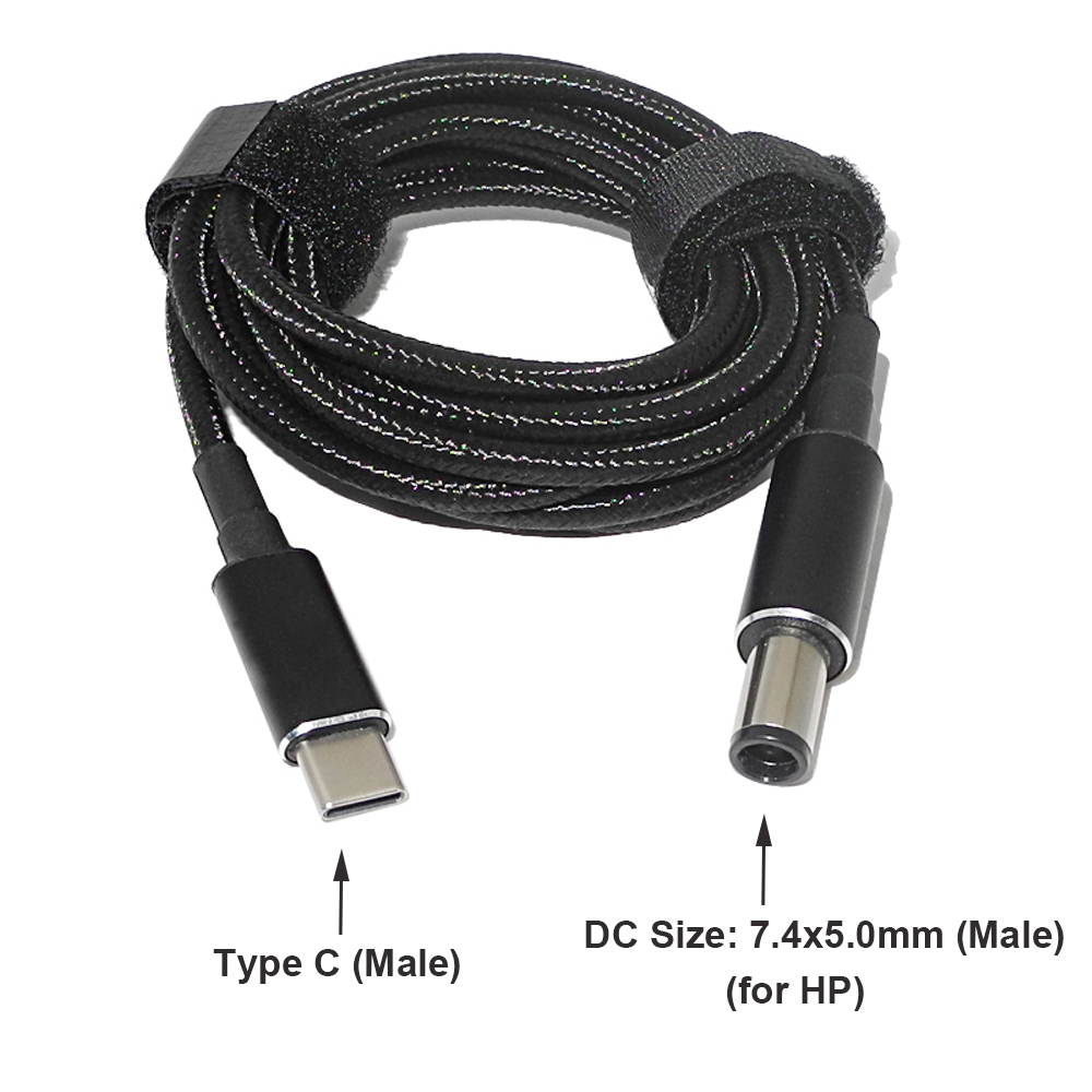 100W USB 3.1 Type C PD Power Adapter Plug Converter to 7.4x5.0mm Laptop Charging Cable Cord for HP Laptops