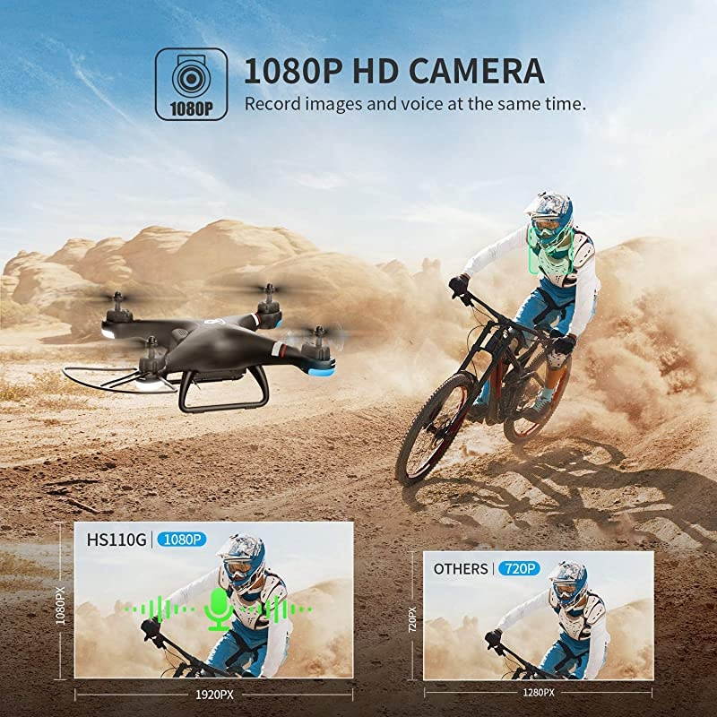 GPS Drone with 1080P HD Camera FPV Live Video for Adults and Kids, Quadcopter HS110G with Carrying Bag, 2 Batteries, Altitude Hold, Follow Me and Auto Return, Easy to Use for Beginner